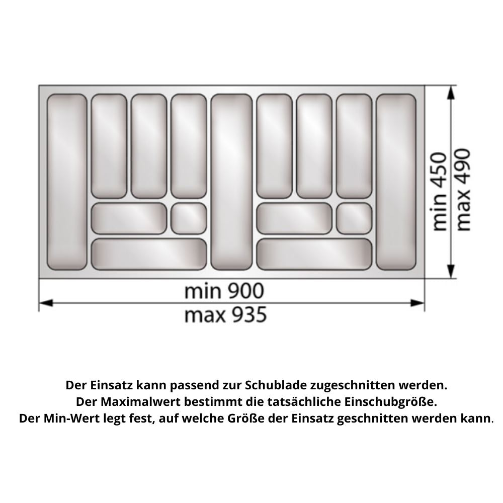 Besteckeinsatz für Schublade, Korpusbreite: 1000mm, Tiefe: 490mm - Metallic