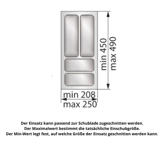 Besteckeinsatz für Schublade, Korpusbreite: 300mm, Tiefe: 490mm - Metallic Furnica