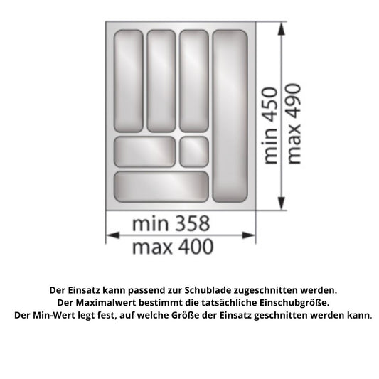 Besteckeinsatz für Schublade, Korpusbreite: 450mm, Tiefe: 490mm - Weiß Furnica