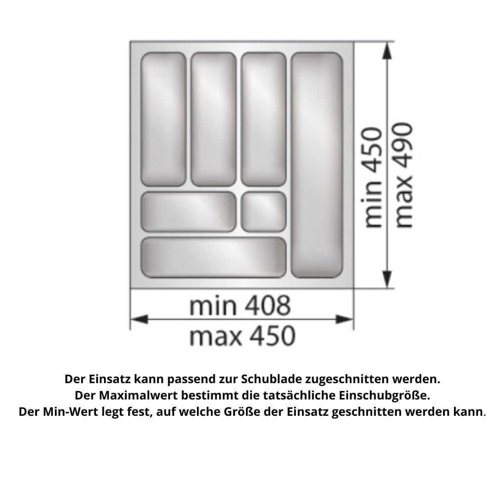 Besteckeinsatz für Schublade, Korpusbreite: 500mm, Tiefe: 490mm - Metallic Furnica