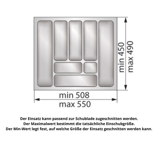 Besteckeinsatz für Schublade, Korpusbreite: 600mm, Tiefe: 490mm - Weiß Furnica