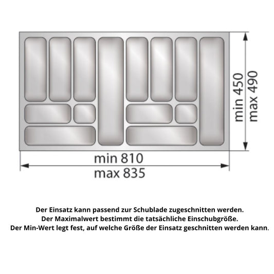 Besteckeinsatz für Schublade, Korpusbreite: 900mm, Tiefe: 490mm - Metallic Furnica