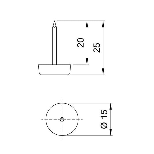 Kunststoff Möbelgleiter Ø15mm mit Nagel - Schwarz - 50 Stk.