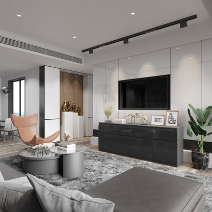 NOAH - Kommode mit 5 Schubladen und 5 Türen - Schlafzimmer Kommode Aufbewahrungsschrank Sideboard - Anthrazit / Schwarz Glanz H75cm B200cm T35cm