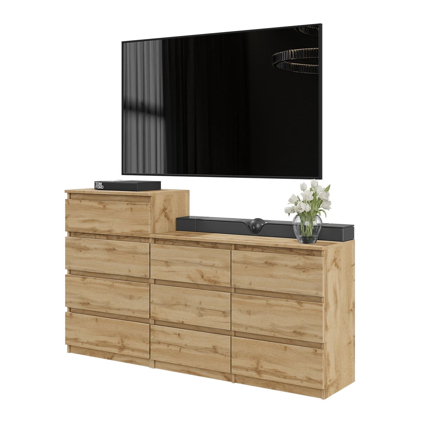 GABRIEL - Kommode / Sideboard mit 10 Schubladen (6+4) - Wotan Eiche H92/70cm B160cm T33cm