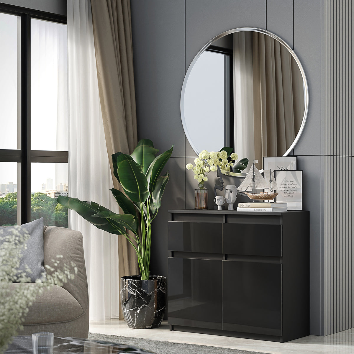Kommode 80 cm NOAH, Anthrazit/Schwarz Gloss – Furnica