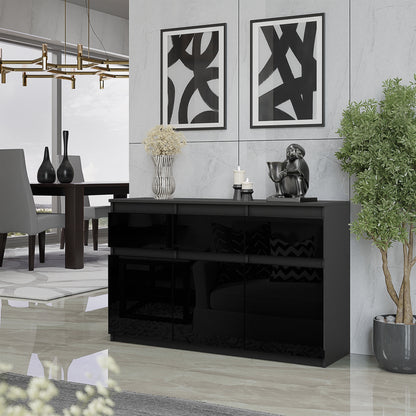 NOAH - Kommode / Sideboard mit 3 Schubladen und 3 Türen - Anthrazit Grau / Schwarz Gloss H75cm B120cm T35cm