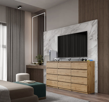 GABRIEL - Kommode / Sideboard mit 12 Schubladen (8+4) - Wotan Eiche H92cm B180cm T33cm