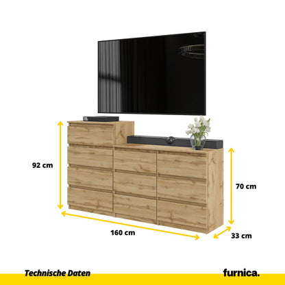 GABRIEL - Kommode / Sideboard mit 10 Schubladen (6+4) - Wotan Eiche H92/70cm B160cm T33cm
