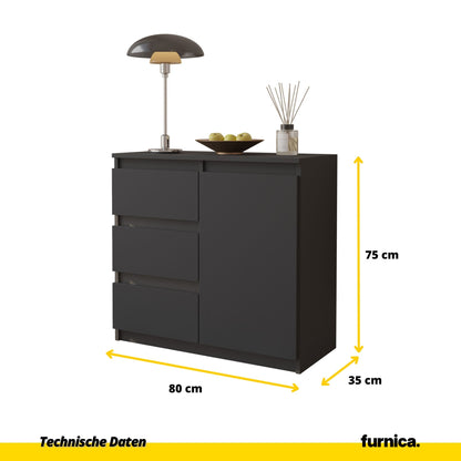 MIKEL - Kommode / Sideboard mit 3 Schubladen und 1 Tür - Anthrazit Grau H75cm B80cm T35cm