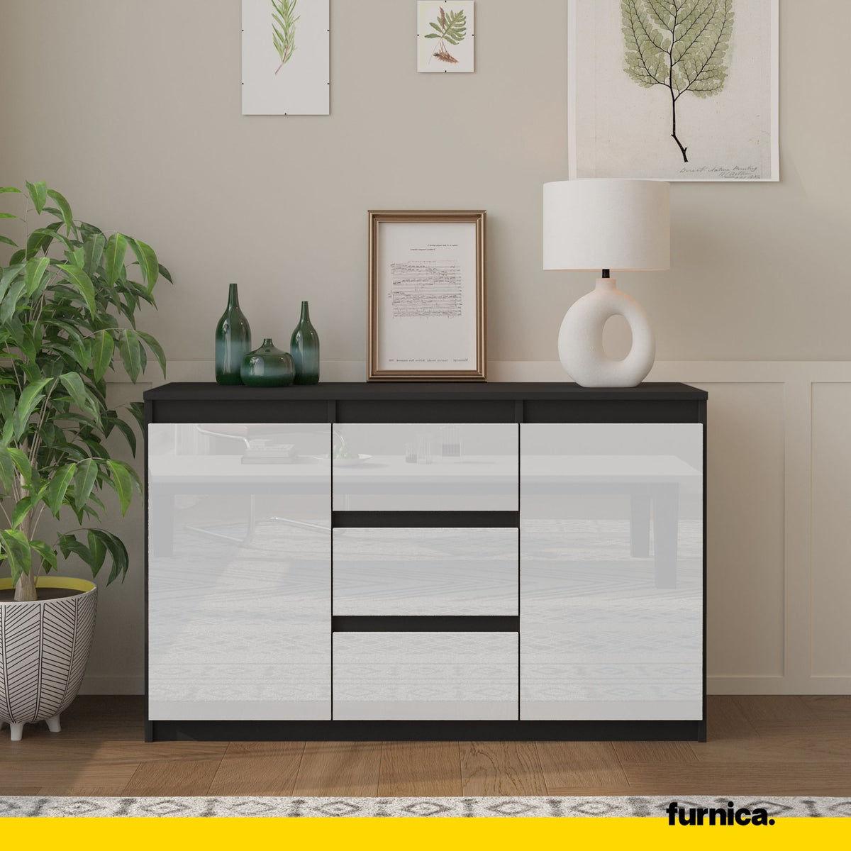 Kommode 120 cm MIKEL, Anthrazit/Weiß Gloss – Furnica
