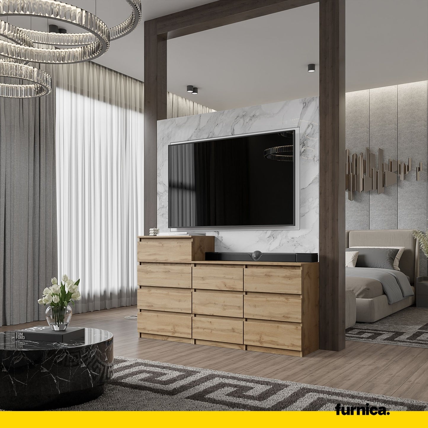 GABRIEL - Kommode / Sideboard mit 10 Schubladen (6+4) - Wotan Eiche H92/70cm B160cm T33cm