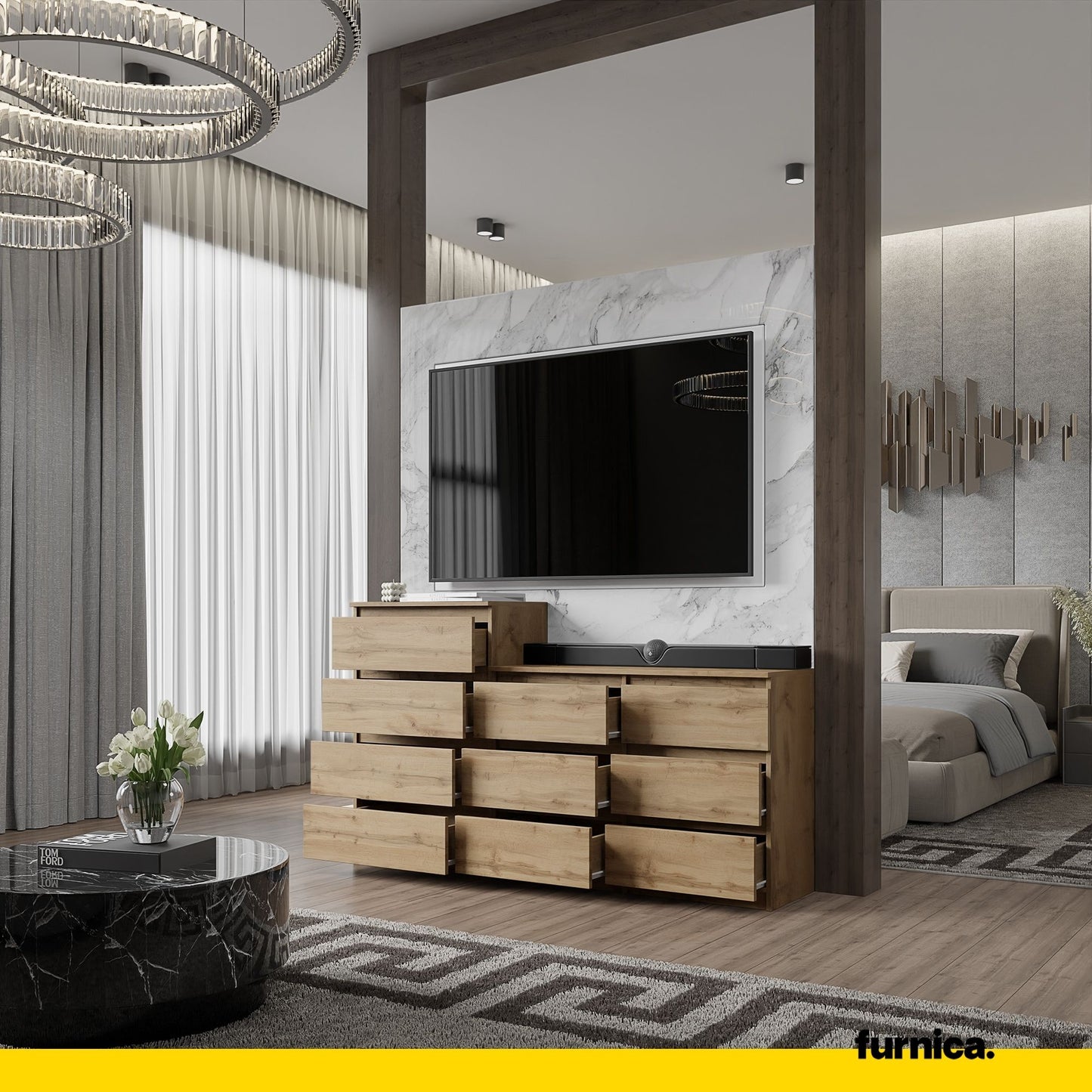 GABRIEL - Kommode / Sideboard mit 10 Schubladen (6+4) - Wotan Eiche H92/70cm B160cm T33cm