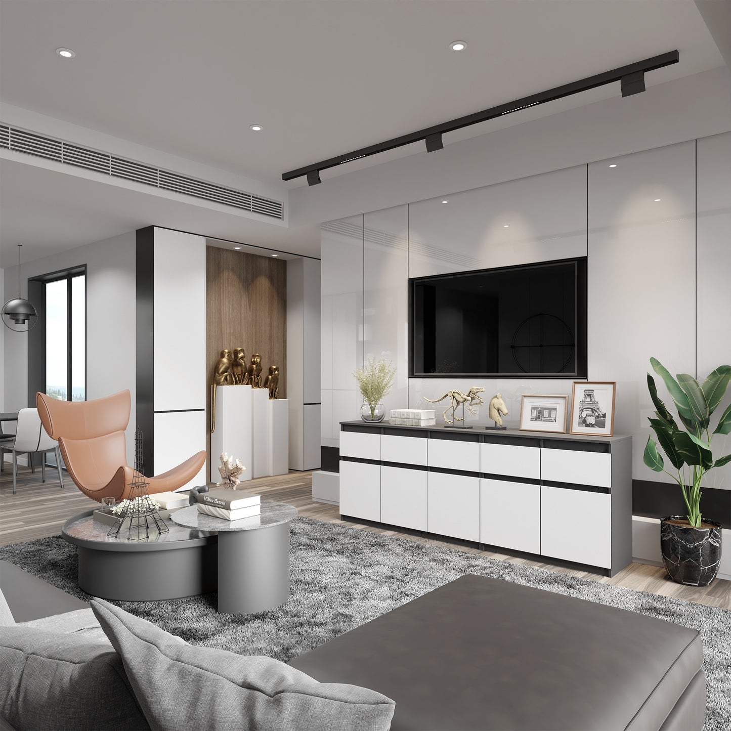 NOAH - Kommode mit 5 Schubladen und 5 Türen - Schlafzimmer Kommode Aufbewahrungsschrank Sideboard - Anthrazit / Weiß Matt H75cm B200cm T35cm