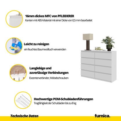 GABRIEL - Kommode / Sideboard mit 8 Schubladen - Anthrazit H92cm B120cm T33cm