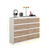 GABRIEL - Kommode / Sideboard mit 8 Schubladen - Weiß Matt / Wotan Eiche H92cm B120cm T33cm