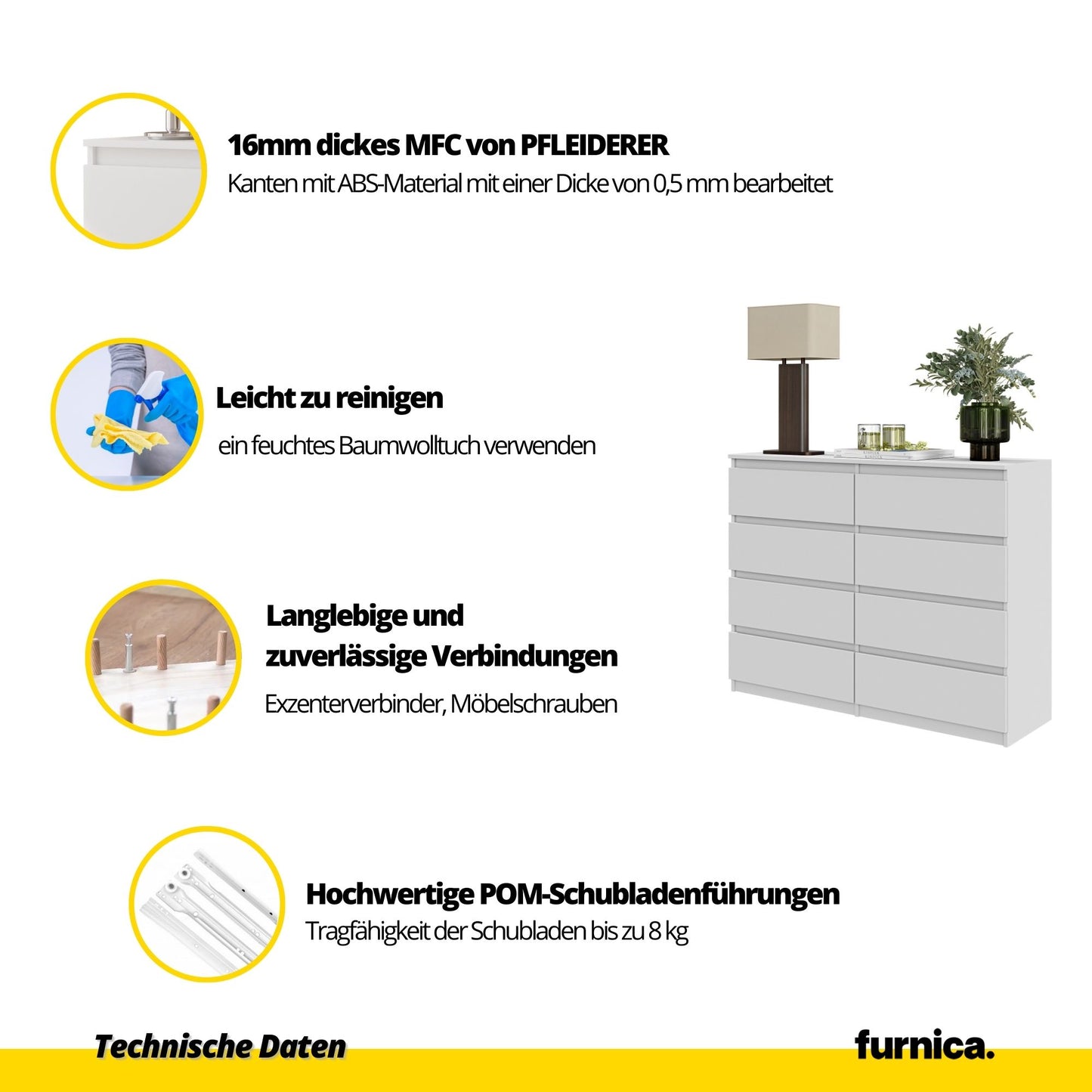 GABRIEL - Kommode / Sideboard mit 8 Schubladen - Anthrazit Grau / Wotan Eiche H92cm B120cm T33cm