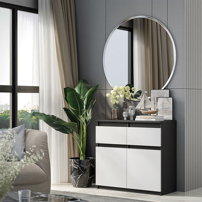 NOAH - Kommode / Sideboard mit 2 Schubladen und 2 Türen - Anthrazit Grau / Weiß Matt H75cm B80cm T35cm