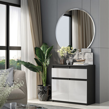 NOAH - Kommode / Sideboard mit 2 Schubladen und 2 Türen - Anthrazit Grau / Weiß Gloss H75cm B80cm T35cm