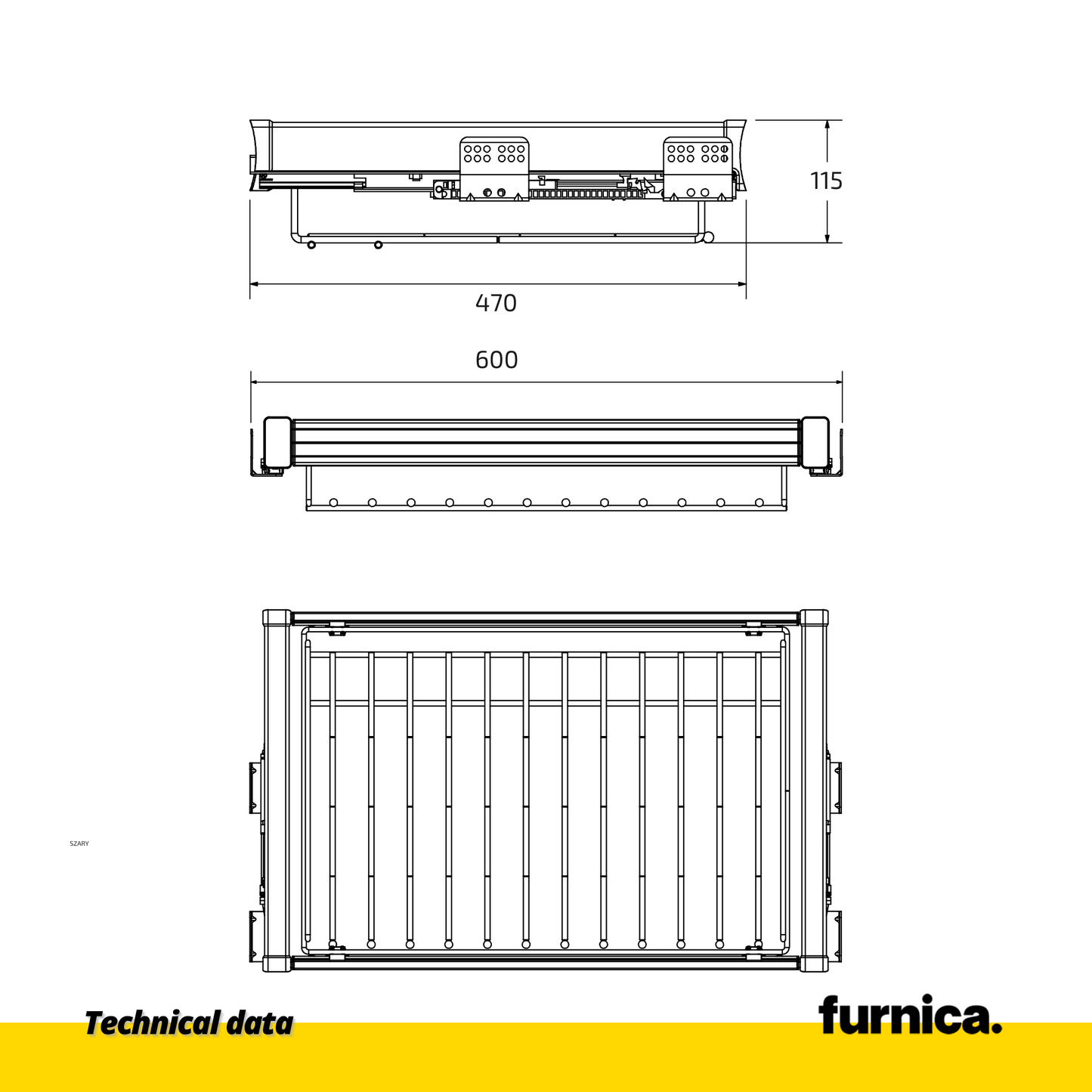 Ausziehbarer Hosenbügel 2 für 60-cm-Schrank Soft-Close - Einzelner Fachboden - Grau