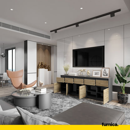 NOAH - Kommode mit 5 Schubladen und 5 Türen - Schlafzimmer Kommode Aufbewahrungsschrank Sideboard - Anthrazit / Wotan Eiche H75cm B200cm T35cm