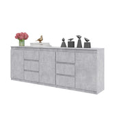 MIKEL - Kommode mit 6 Schubladen und 3 Türen - Schlafzimmer Kommode Aufbewahrung Schrank Sideboard - Beton-Optik H75cm B200cm T35cm