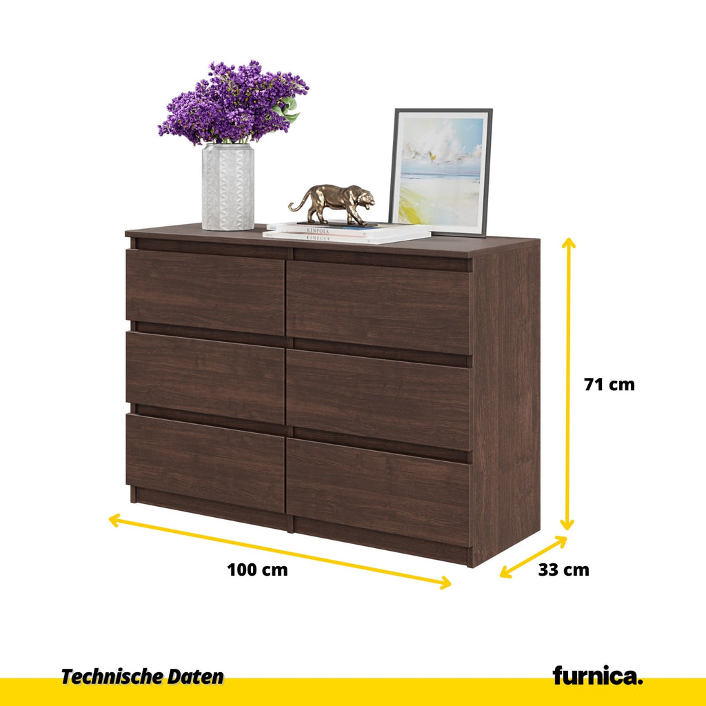 GABRIEL - Kommode / Sideboard mit 6 Schubladen - Wenge H71cm B100cm T33cm