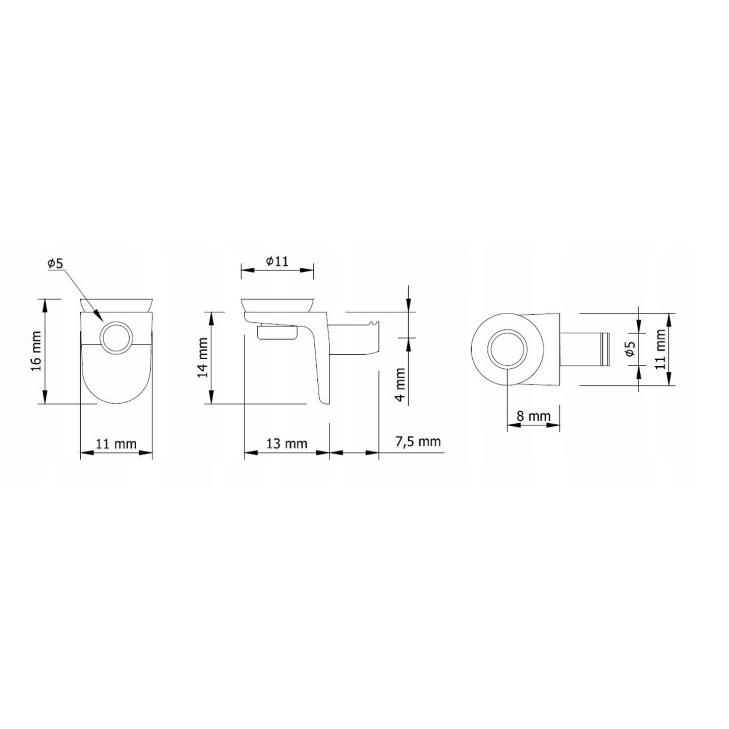 Plattenhalter für Glasscheiben Ø5mm mit Saugnapf
