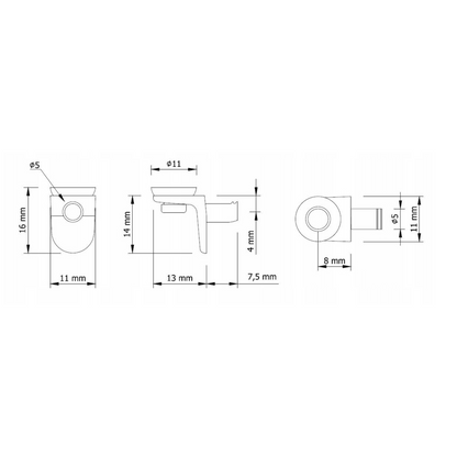 Plattenhalter für Glasscheiben Ø5mm mit Saugnapf