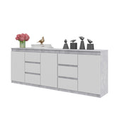 MIKEL - Kommode mit 6 Schubladen und 3 Türen - Schlafzimmer Kommode Aufbewahrung Schrank Sideboard - Beton-Optik / Weiß Matt H75cm B200cm T35cm