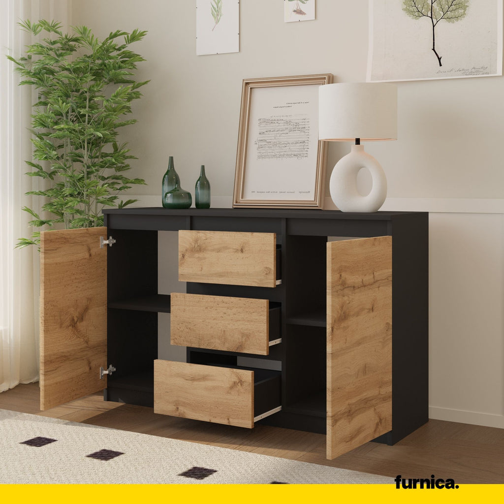 MIKEL - Kommode / Sideboard mit 3 Schubladen und 2 Türen - Anthrazit ...