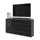 GABRIEL - Kommode / Sideboard mit 12 Schubladen (8+4) - Anthrazit / Schwarz Gloss H92cm B180cm T33cm