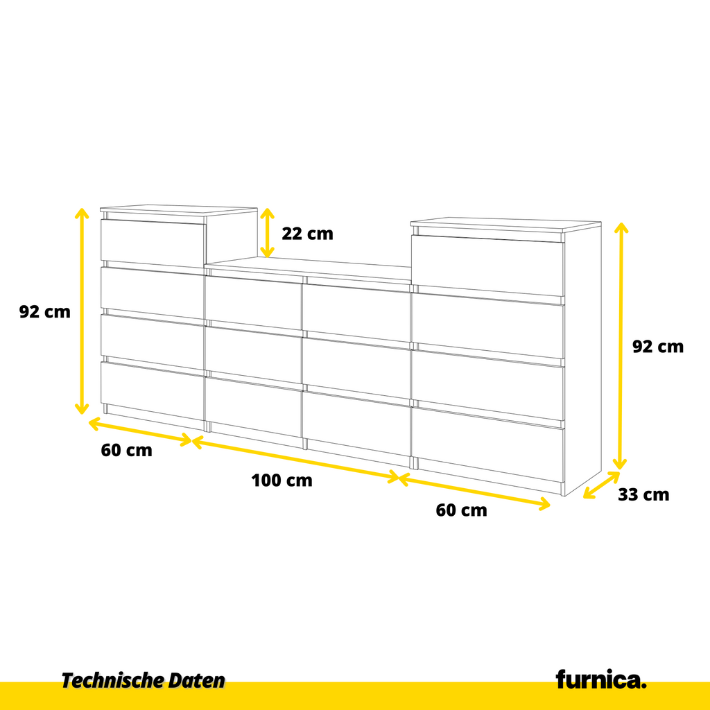 GABRIEL - Kommode / Sideboard mit 14 Schubladen (4+6+4) - Sonoma Eiche / Anthrazit H92/70cm B220cm T33cm