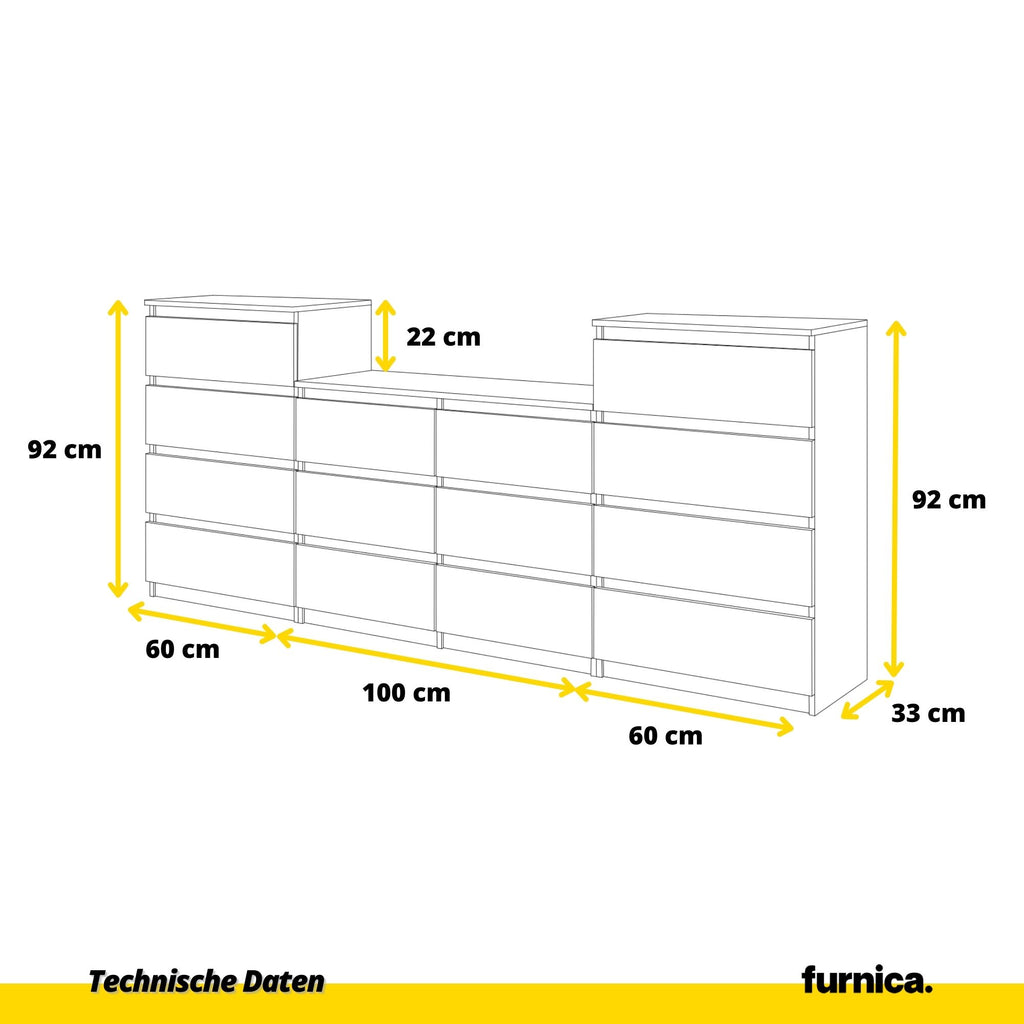 GABRIEL - Kommode / Sideboard mit 14 Schubladen (4+6+4) - Sonoma Eiche H92/70cm B220cm T33cm