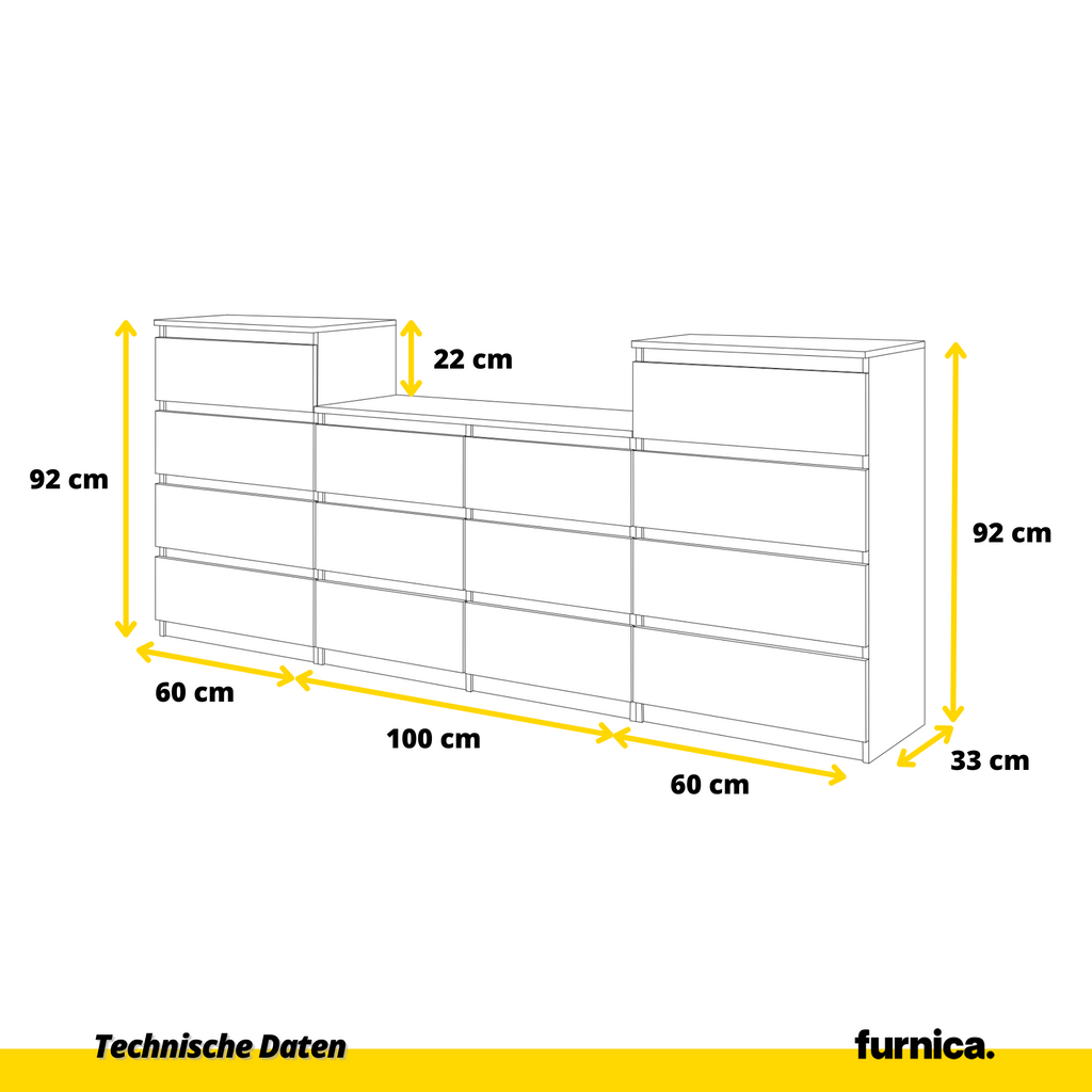 GABRIEL - Kommode / Sideboard mit 14 Schubladen (4+6+4) - Sonoma Eiche / Weiß Gloss H92/70cm B220cm T33cm