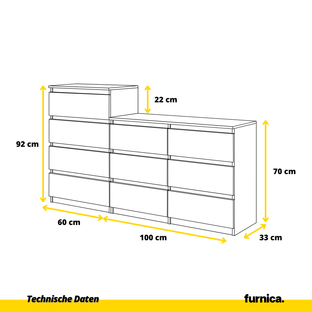 GABRIEL - Kommode / Sideboard mit 10 Schubladen (6+4) - Anthrazit / Beton-Optik H92/70cm B160cm T33cm