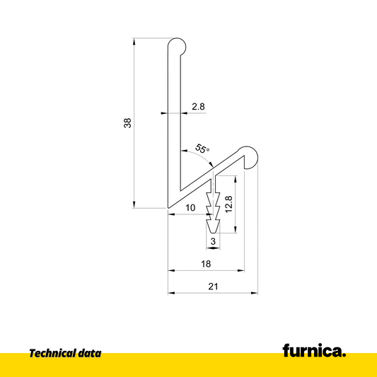 Einbauprofil III T18 / 350cm - Aluminium Anode