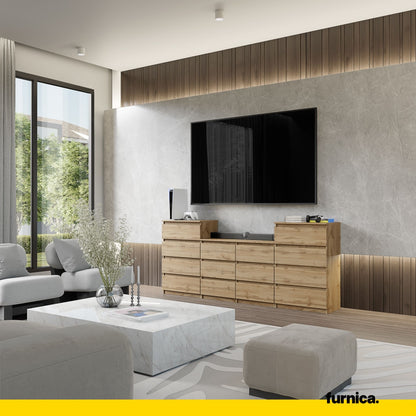 GABRIEL - Kommode / Sideboard mit 14 Schubladen (4+6+4) - Wotan Eiche H92/70cm B220cm T33cm
