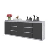 MIKEL - Kommode mit 6 Schubladen und 3 Türen - Schlafzimmer Kommode Aufbewahrung Schrank Sideboard - Beton-Optik / Anthrazit H75cm B200cm T35cm