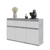 NOAH - Kommode / Sideboard mit 3 Schubladen und 3 Türen - Beton-Optik / Weiß Matt H75cm B120cm T35cm