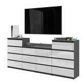 GABRIEL - Kommode / Sideboard mit 14 Schubladen (4+6+4) - Anthrazit / Weiß Gloss H92/70cm B220cm T33cm