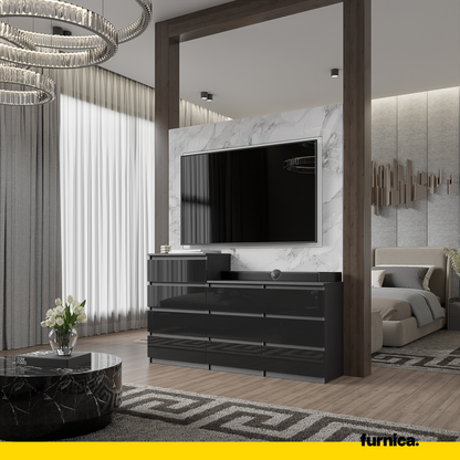 GABRIEL - Kommode / Sideboard mit 10 Schubladen (6+4) - Anthrazit / Schwarz Gloss H92/70cm B160cm T33cm