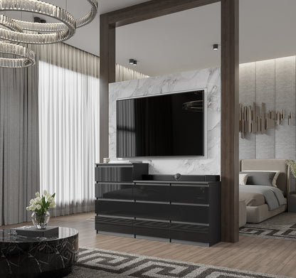 GABRIEL - Kommode / Sideboard mit 10 Schubladen (6+4) - Anthrazit / Schwarz Gloss H92/70cm B160cm T33cm