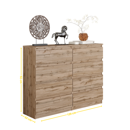 GABRIEL - Kommode / Sideboard mit 8 Schubladen - Wotan Eiche H92cm B120cm T33cm