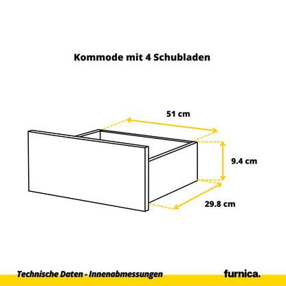 GABRIEL - Kommode / Sideboard mit 14 Schubladen (4+6+4) - Weiß Gloss H92/70cm B220cm T33cm