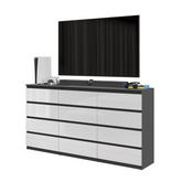 GABRIEL - Kommode / Sideboard mit 12 Schubladen (8+4) - Anthrazit / Weiß Gloss H92cm B180cm T33cm