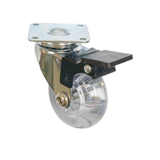 Möbelrad mit Platte und Bremse - transparent - Chrom - Ø5,0cm