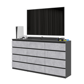 GABRIEL - Kommode / Sideboard mit 12 Schubladen (8+4) - Anthrazit / Beton-Optik H92cm B180cm T33cm