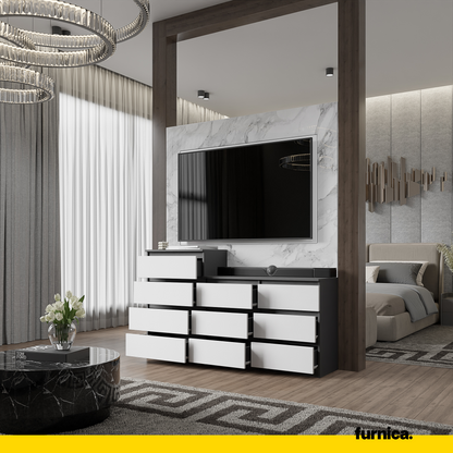 GABRIEL - Kommode / Sideboard mit 10 Schubladen (6+4) - Anthrazit / Weiß Matt H92/70cm B160cm T33cm