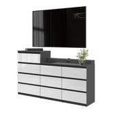 GABRIEL - Kommode / Sideboard mit 10 Schubladen (6+4) - Anthrazit / Weiß Gloss H92/70cm B160cm T33cm